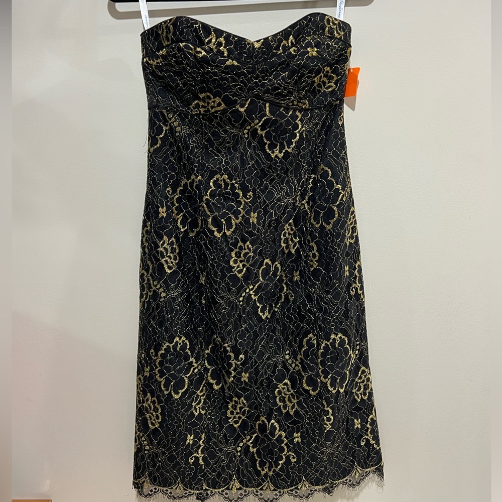 Black and Gold Lace Shoshanna Lace Strapless Dress